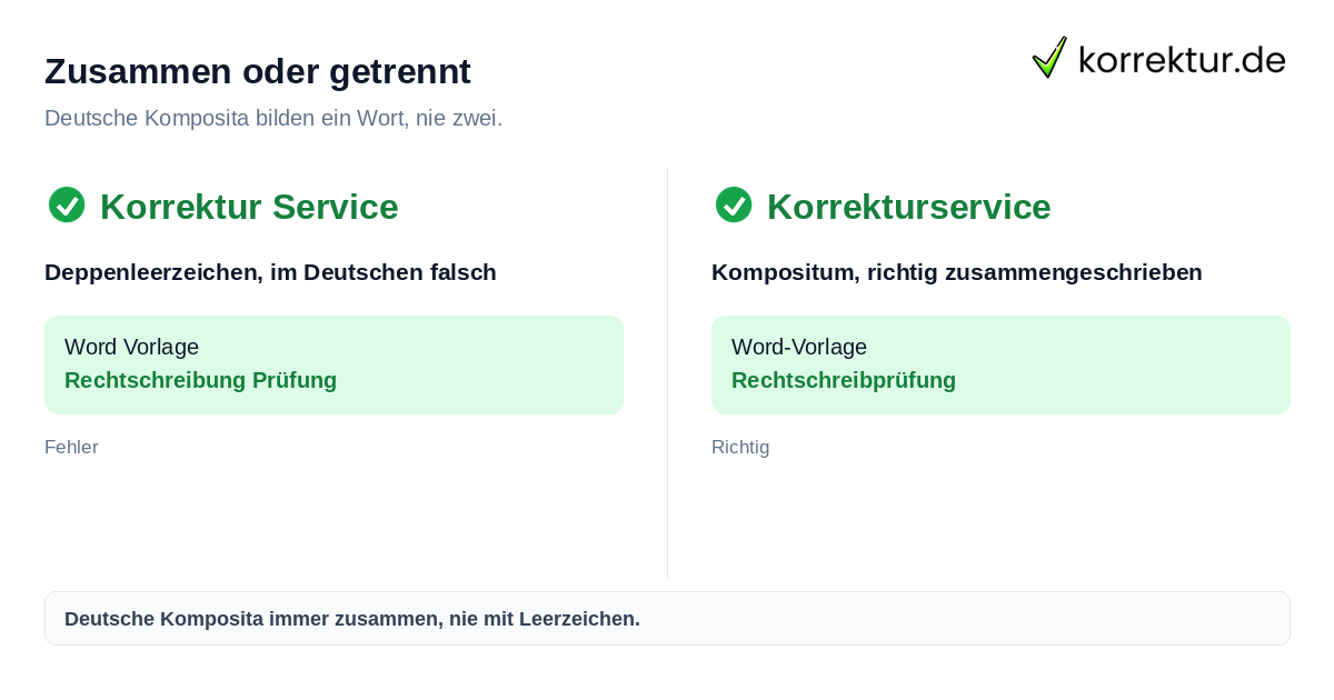 Zusammen oder getrennt Zusammengesetzte Wörter richtig schreiben: Korrektur Service oder Korrekturservice