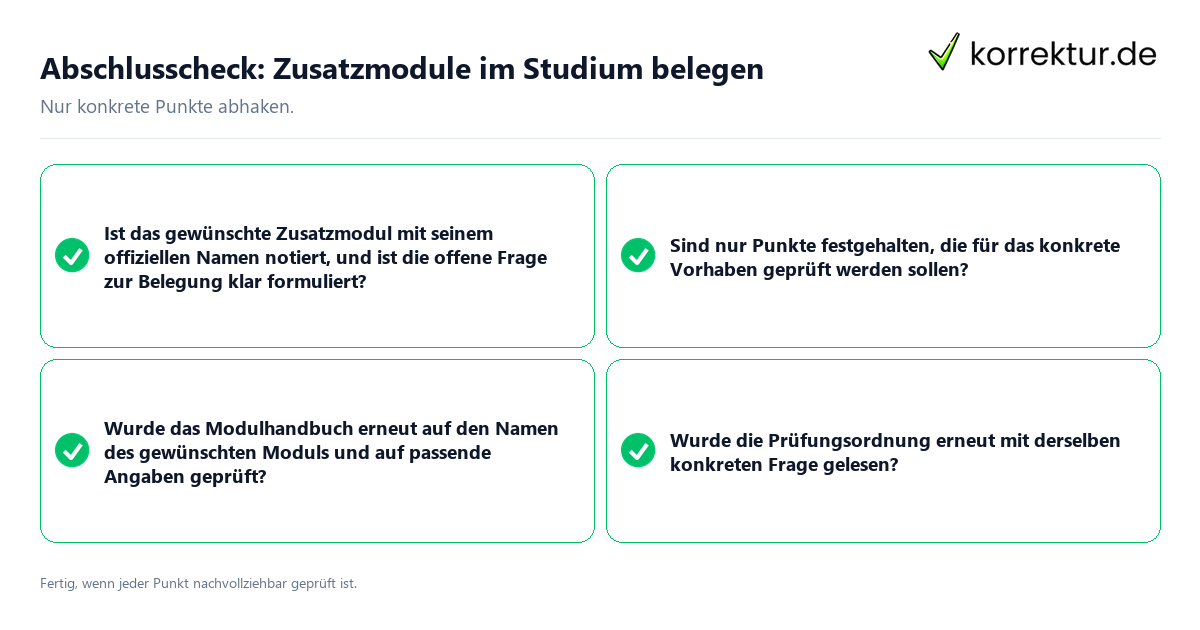 Abschlusscheck: Zusatzmodule im Studium belegen Konkreter Abschlusscheck zu Zusatzmodule im Studium belegen