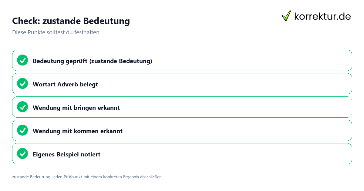 Zustande Bedeutung mit einer themenspezifischen Checkliste
