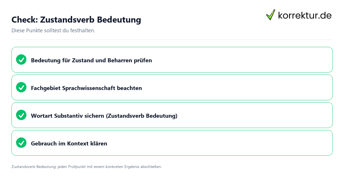 Zustandsverb Bedeutung mit einer themenspezifischen Checkliste