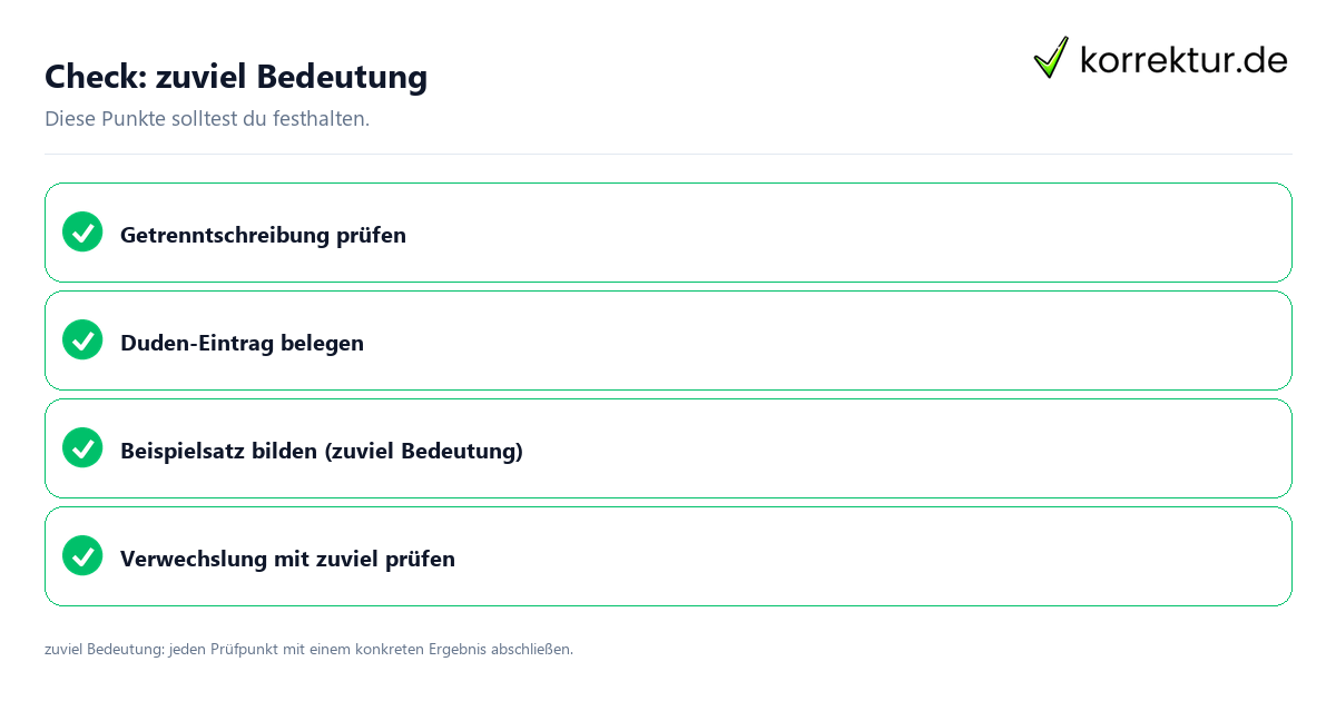Zuviel Bedeutung mit einer themenspezifischen Checkliste