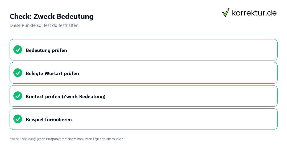 Check: Zweck Bedeutung Zweck Bedeutung mit einer themenspezifischen Checkliste