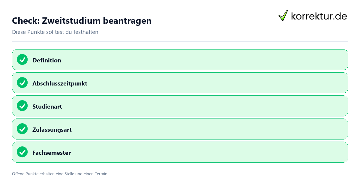 Zweitstudium beantragen mit Checkliste für Unterlagen und nächste Schritte