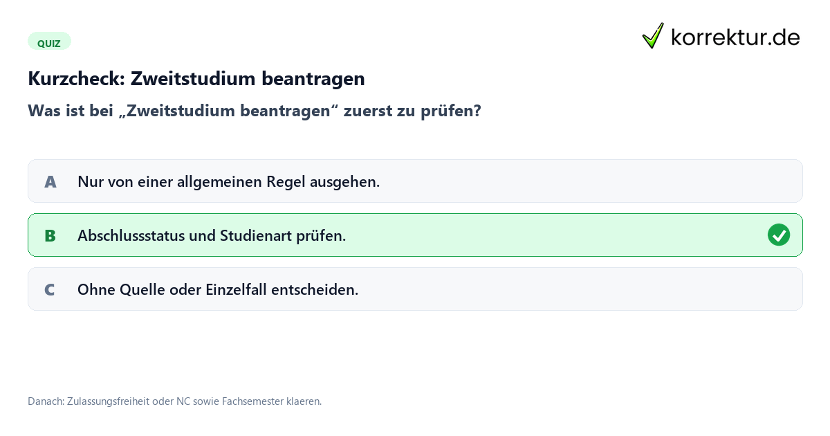 Zweitstudium beantragen mit einem Kurzquiz zum sinnvollen nächsten Schritt
