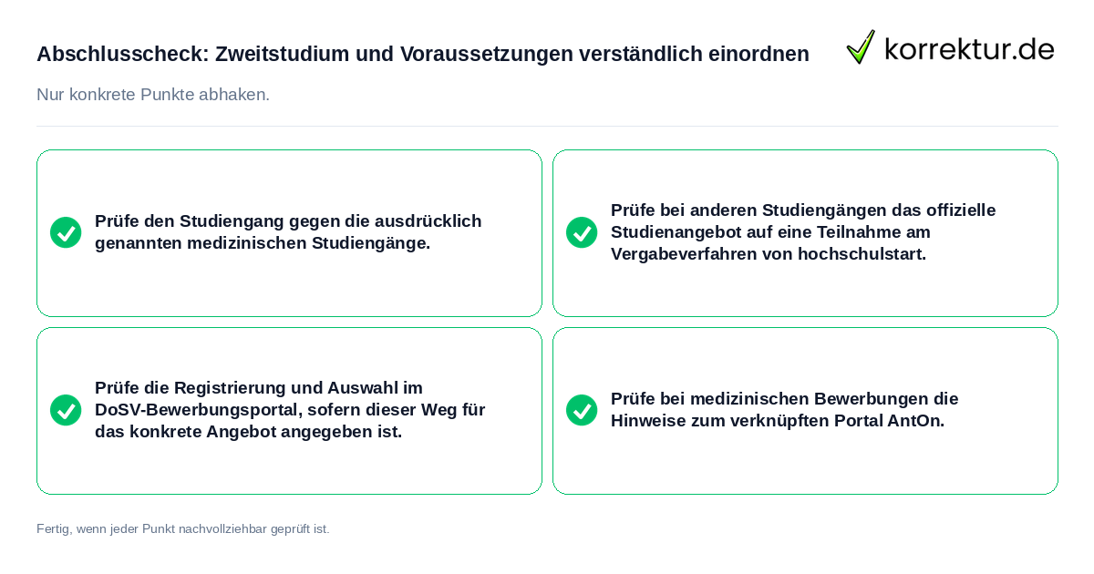 Abschlusscheck: Zweitstudium und Voraussetzungen verständlich einordnen Konkreter Abschlusscheck zu Zweitstudium und Voraussetzungen verständlich einordnen