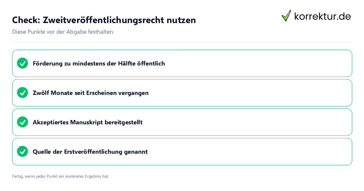 Check: Zweitveröffentlichungsrecht nutzen Zweitveröffentlichungsrecht nutzen: Prüfliste mit vier Punkten