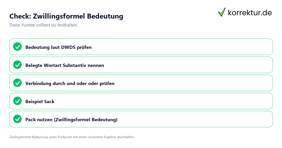 Zwillingsformel Bedeutung mit einer themenspezifischen Checkliste