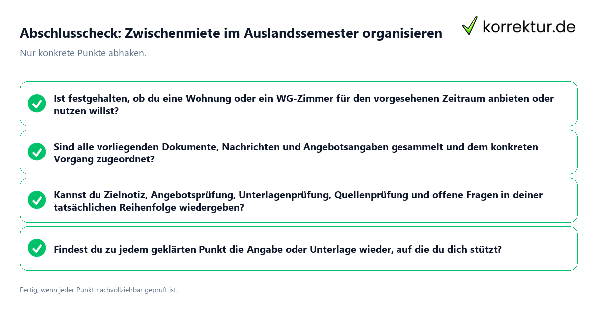 Konkreter Abschlusscheck zu Zwischenmiete im Auslandssemester organisieren