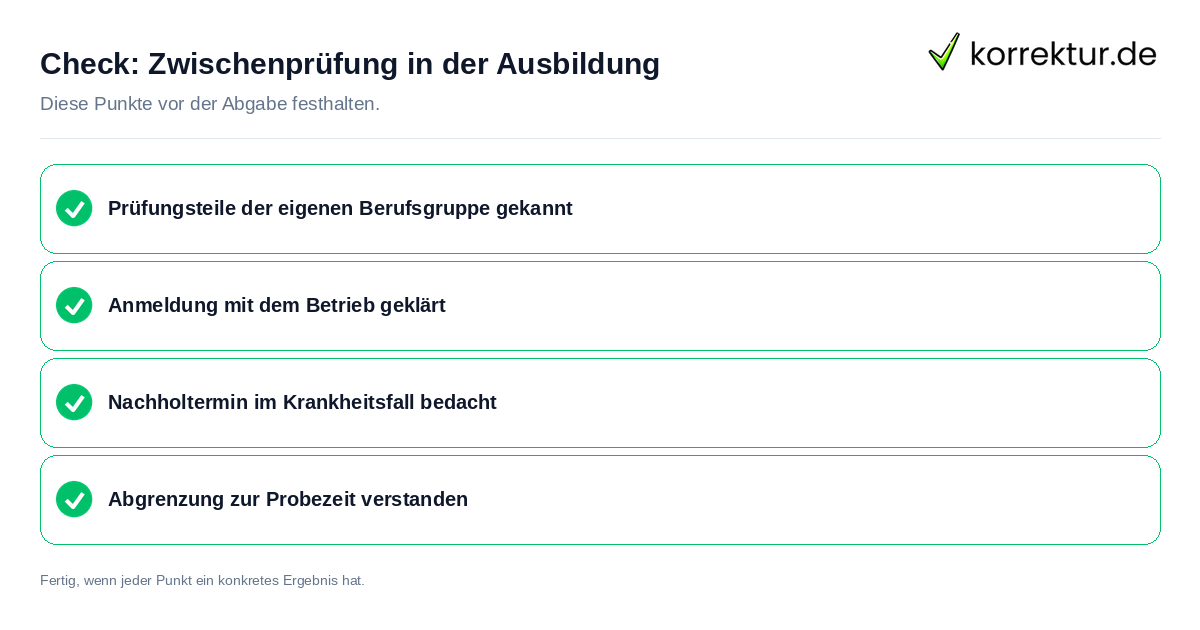 Check: Zwischenprüfung in der Ausbildung Zwischenprüfung in der Ausbildung: Prüfliste mit vier Punkten