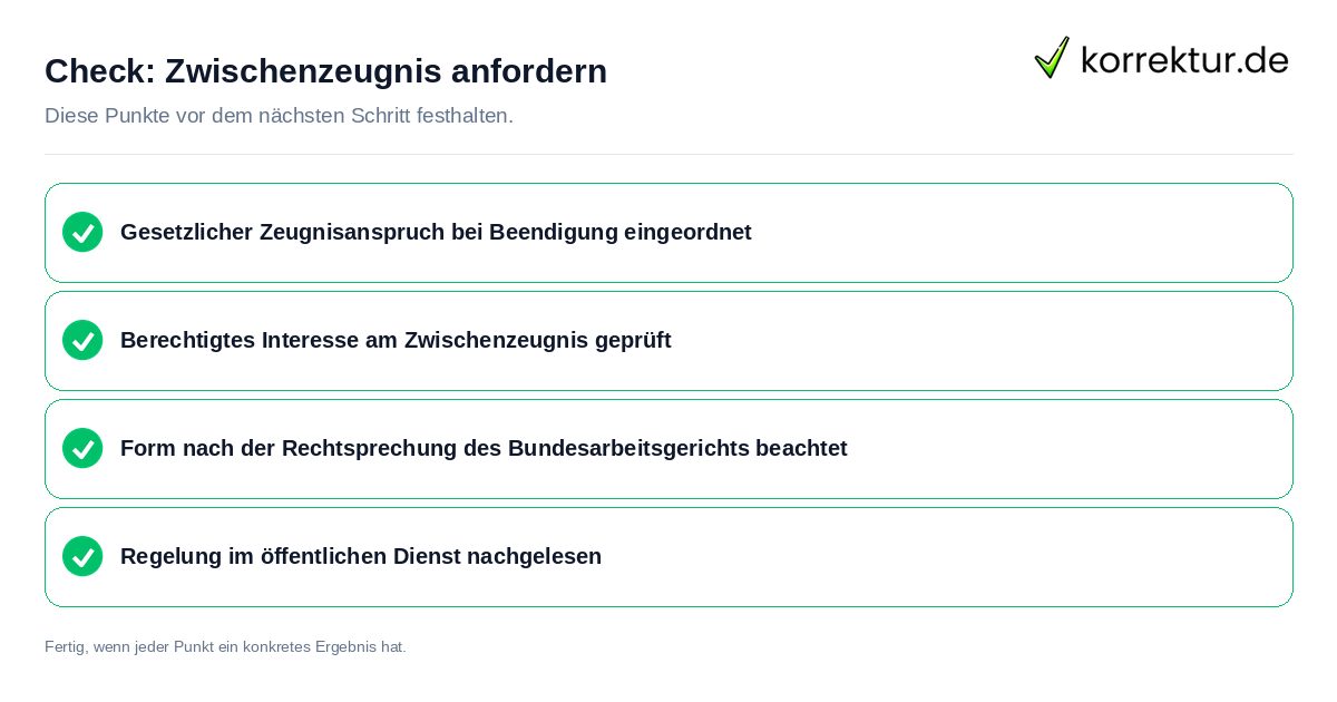 Zwischenzeugnis anfordern: Prüfliste mit vier Punkten