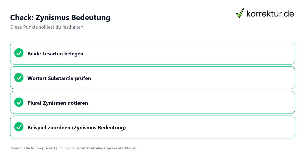 Zynismus Bedeutung mit einer themenspezifischen Checkliste