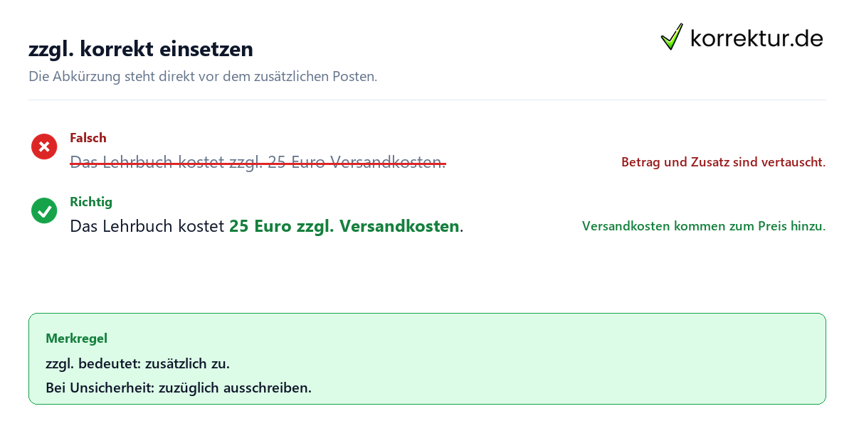 zzgl Bedeutung richtig verwenden, Beispiel mit Versandkosten