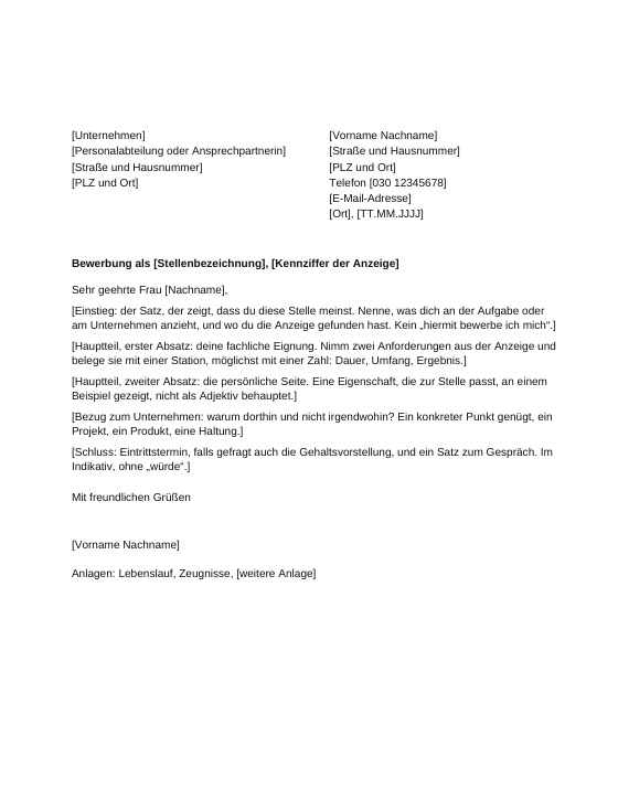 Vorschau der ersten Seite: Bewerbungsanschreiben: Vorlage nach DIN 5008