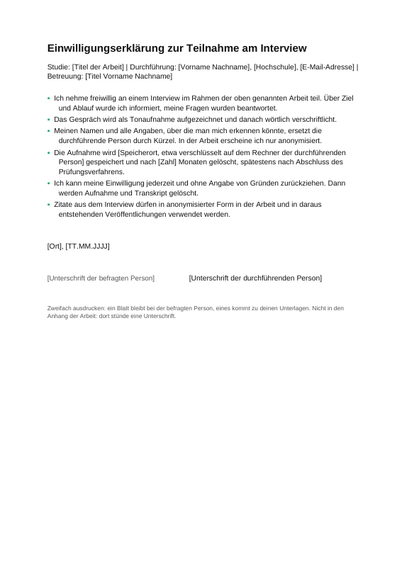Vorschau der ersten Seite: Einwilligungserklärung: zwei Fassungen zum Unterschreiben