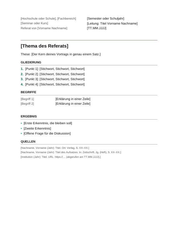 Vorschau der ersten Seite: Handout: fertige Seite zum Referat