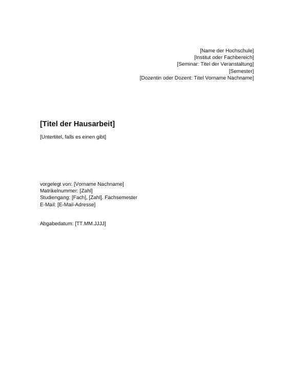 Vorschau der ersten Seite: Hausarbeit: komplette Word-Vorlage