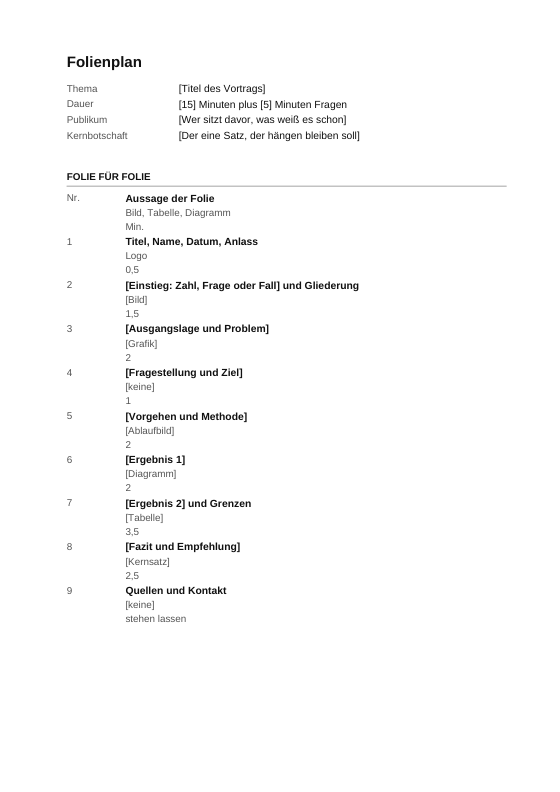 Vorschau der ersten Seite: Präsentation: Folienplan zum Ausfüllen